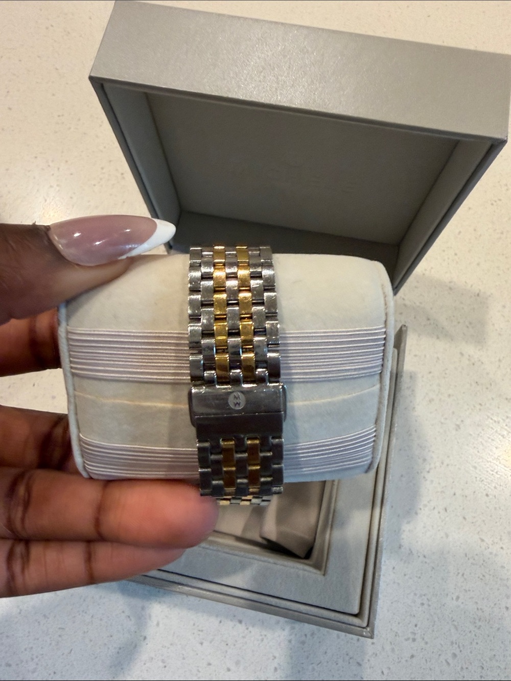 Michele Two-Tone Rectangular Bracelet Watch - Gold & Silver - Picture 4 of 8
